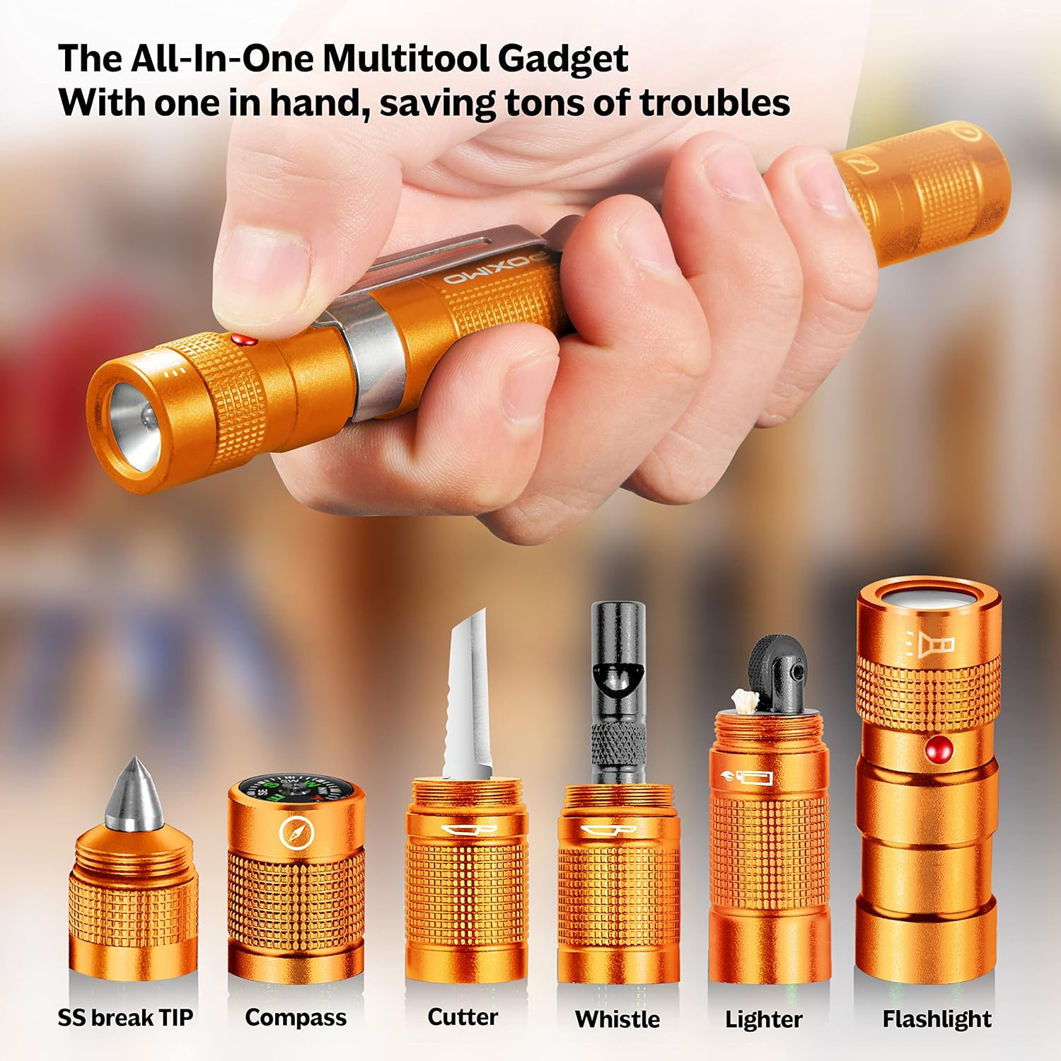 Gifts for Men Women EDC Multitool 5-In-1 Tactical Survival Gear with Flashlight