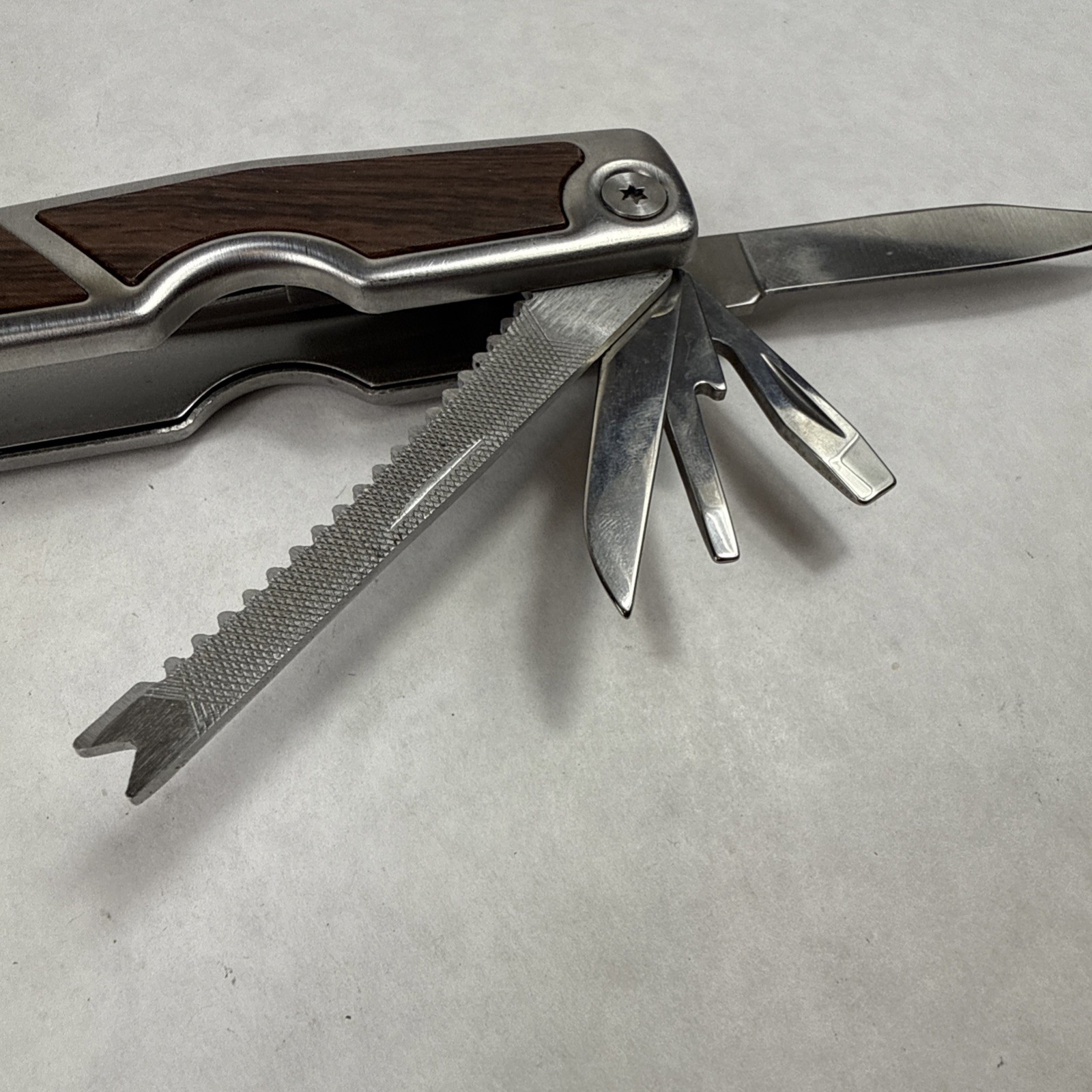 Multi Tool Stainless Steel Faux Wood Inlay Blunt Pliers, Blade *See Photos GUC