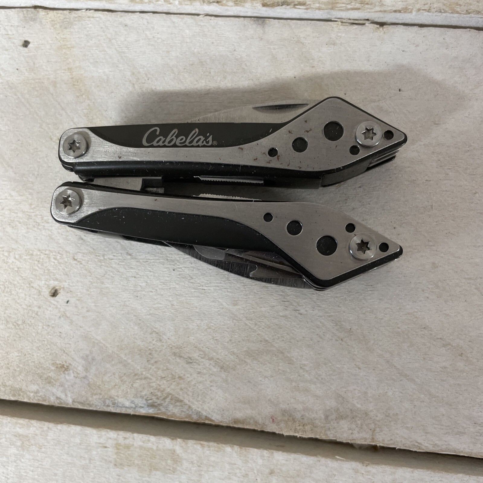 CABELAS SMALL 7 Tool Pocket Knife PLIERS MULTI-TOOL Silver & Black Fast Ship
