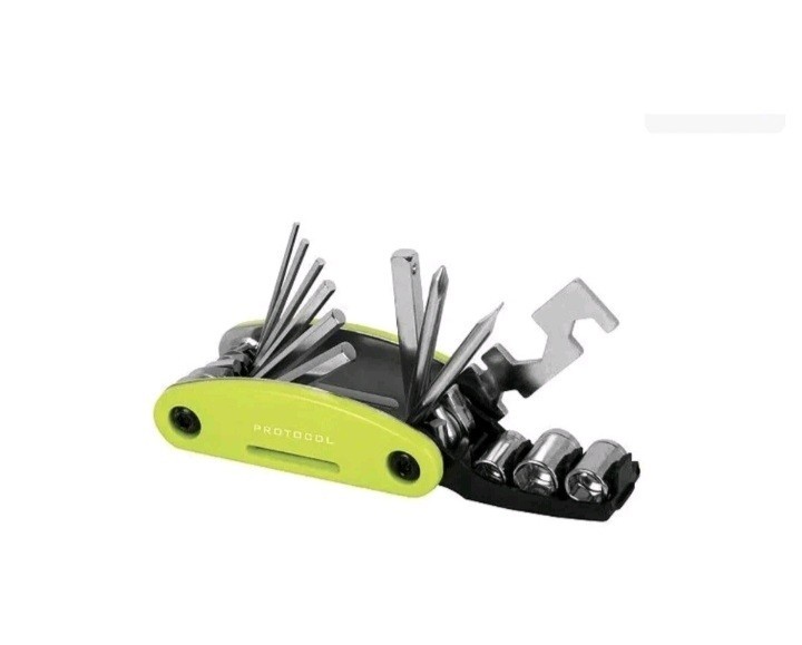 Protocol Wheel Handy Bicycle Multi Tool Neon Green New 15 Functions Nylon Case