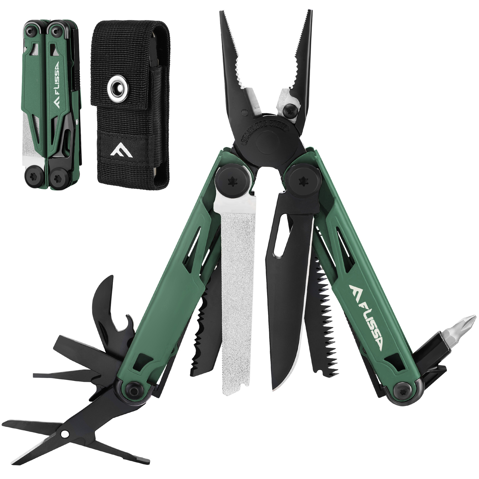 15-in-1 Multi Tool Pocket Knife with Sheath Stainless Steel EDC Multitool Pliers