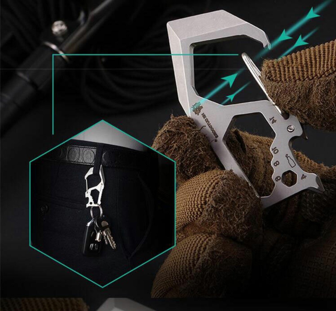 EDC High Stainless Steel Multifunction Keychain Key Carabiner Opener Wrench Tool