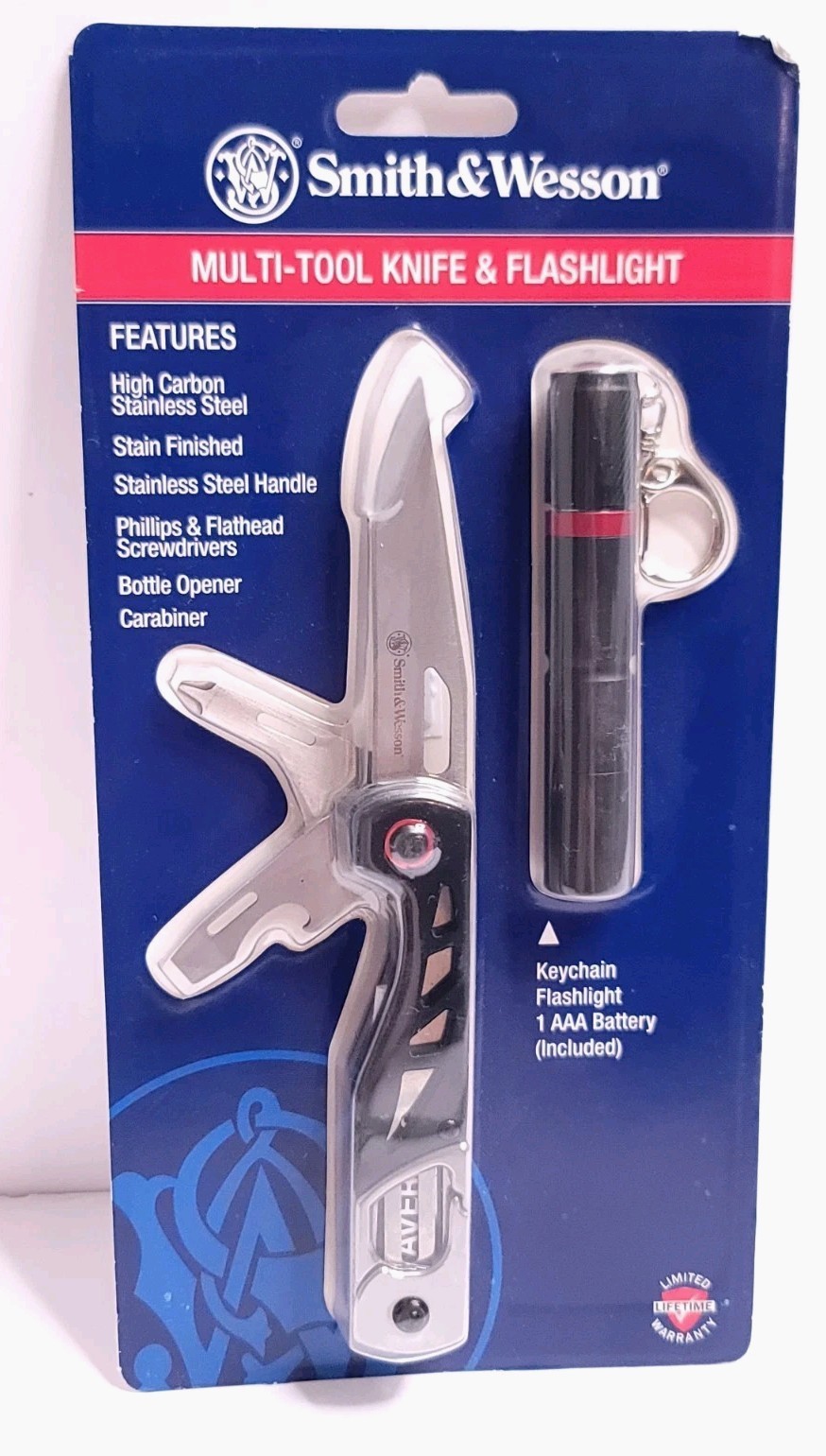 NEW Smith & Wesson Multi Tool Knife & Flashlight Stainless Screwdriver Carabiner