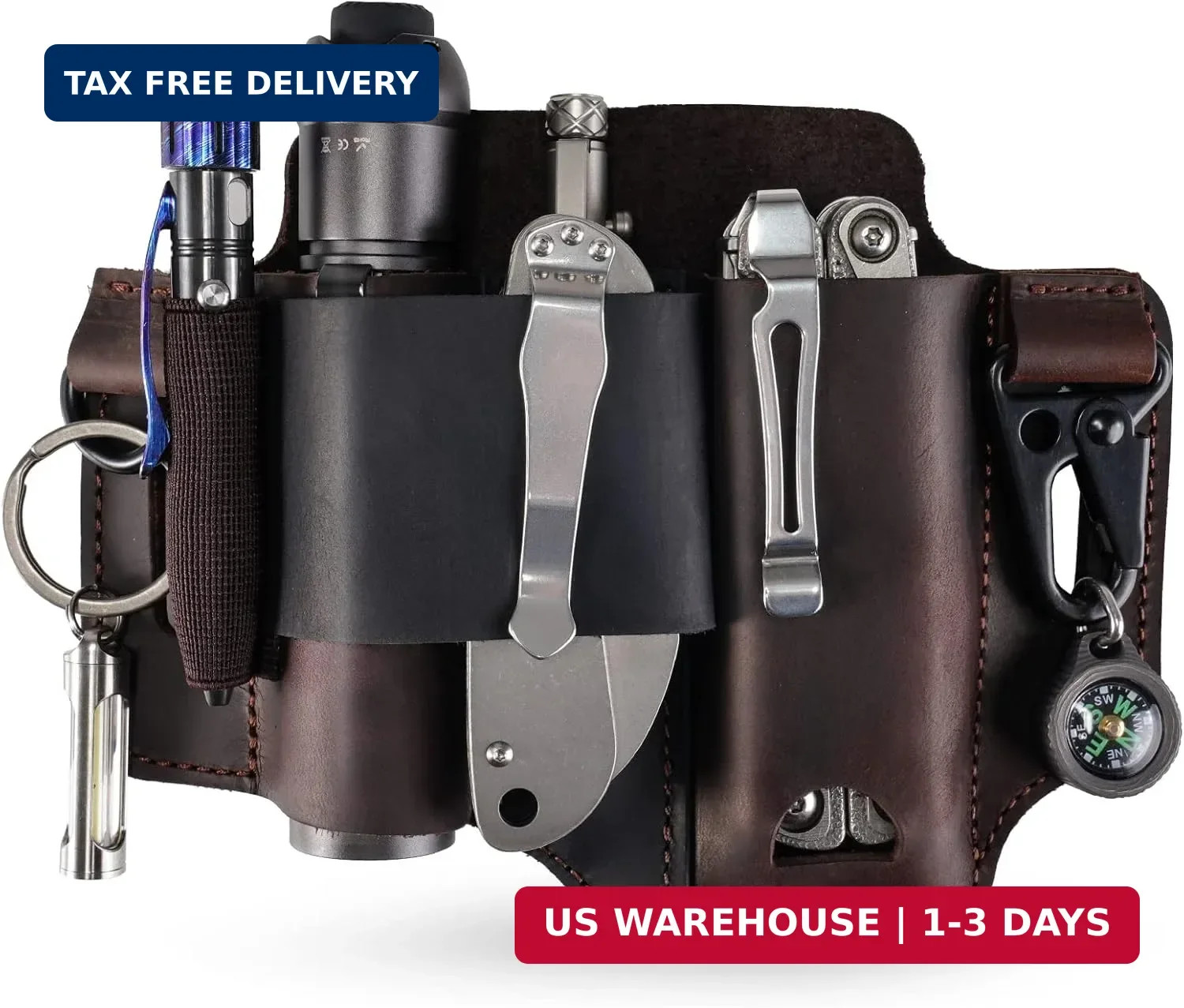 Leather Multitool Sheath – EDC Belt Organizer for Leatherman Tools, Flashlight,