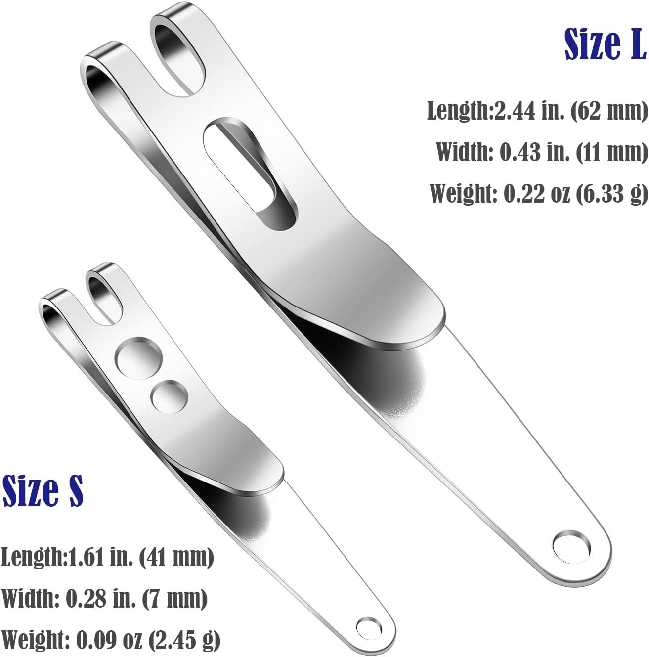 2PCS Deep Carry Pocket Clip Heavy Duty Stainless Steel Multi-Purpose Belt Clip