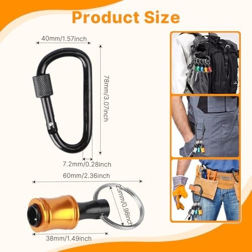 60PCS Keychain Bit Holder Set, 1/4″ Hex Drill & Screwdriver Bit Holders, Tool Gi