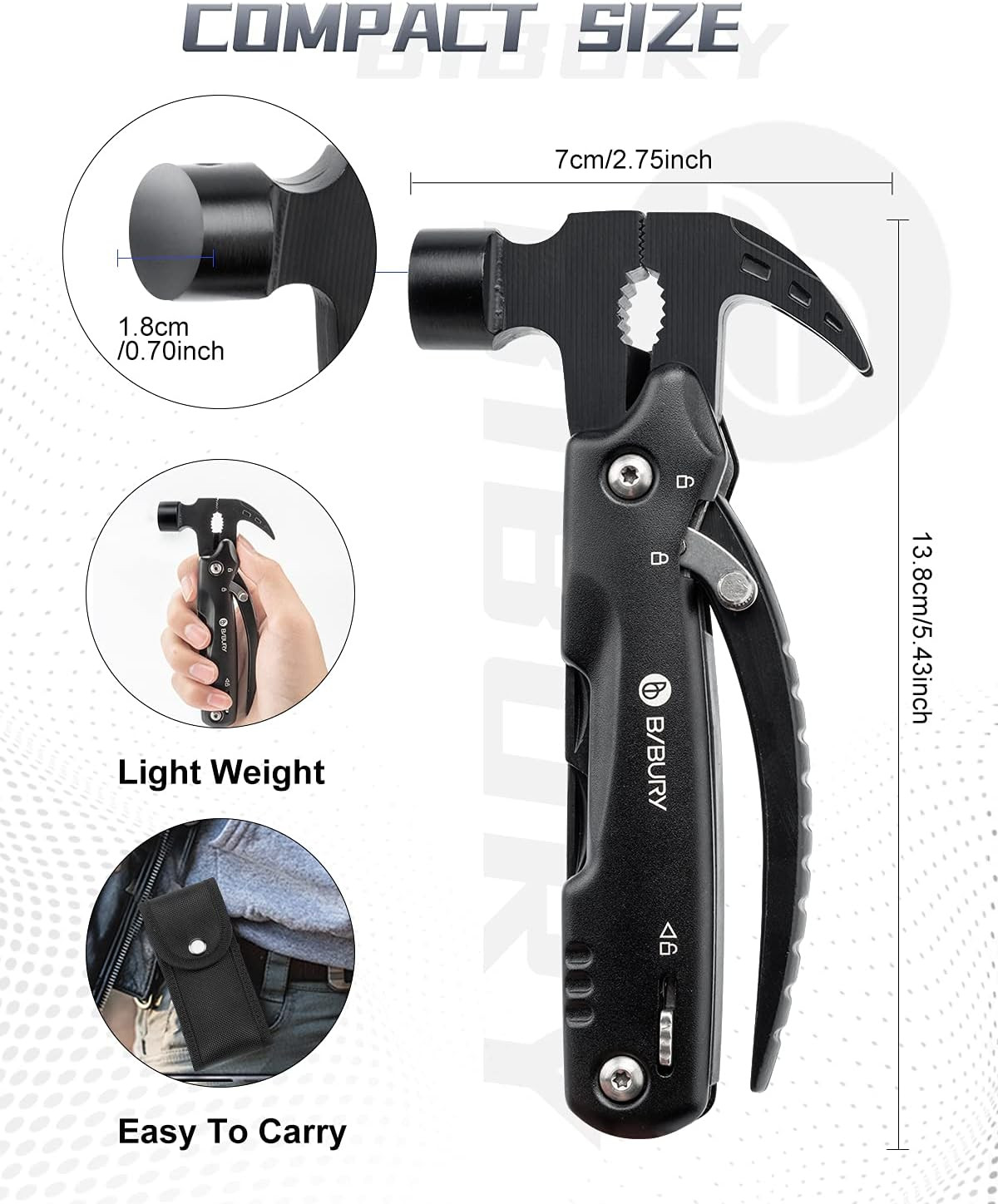 Hammer Multitool, Fathers Day Gift from Daughter Son Wife, 12-In-1 Survival Gear