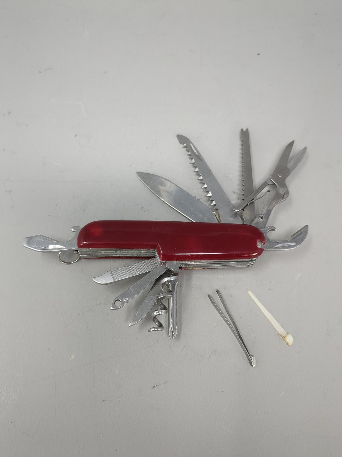 Multi-Tool Camping Knife Red Plastic Handle Stainless Steel EDC
