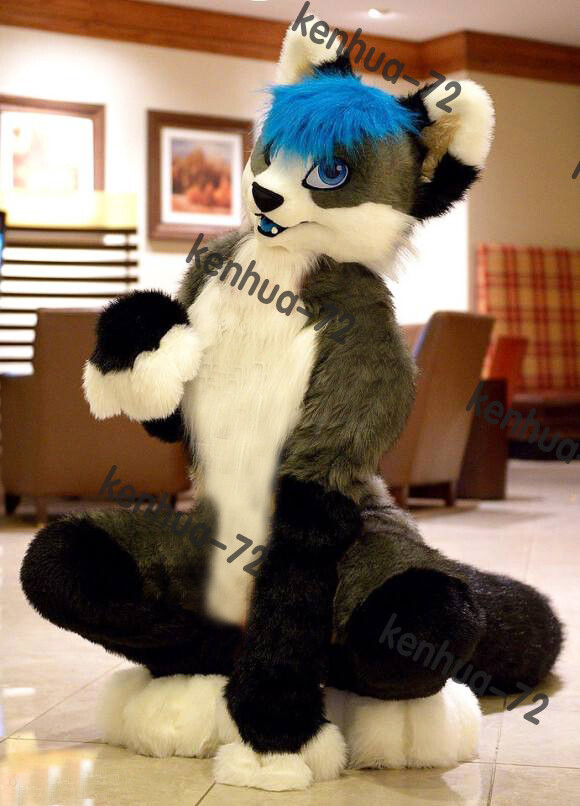 2022 Long Fur Husky Dog Fox Mascot Costume Fursuit Halloween Suit Cosplay4#
