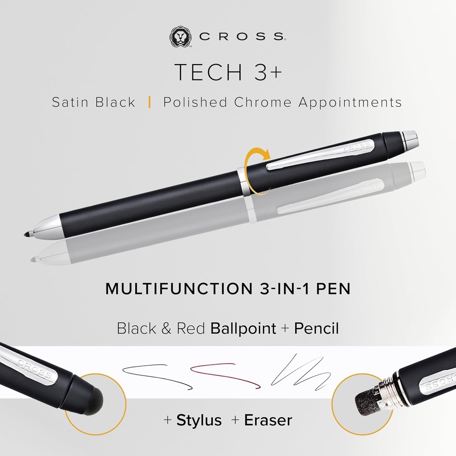 Tech3 Satin Black Multi-function Pen – 0.5 MM Lead Size Pencil, Black Ink Ref…
