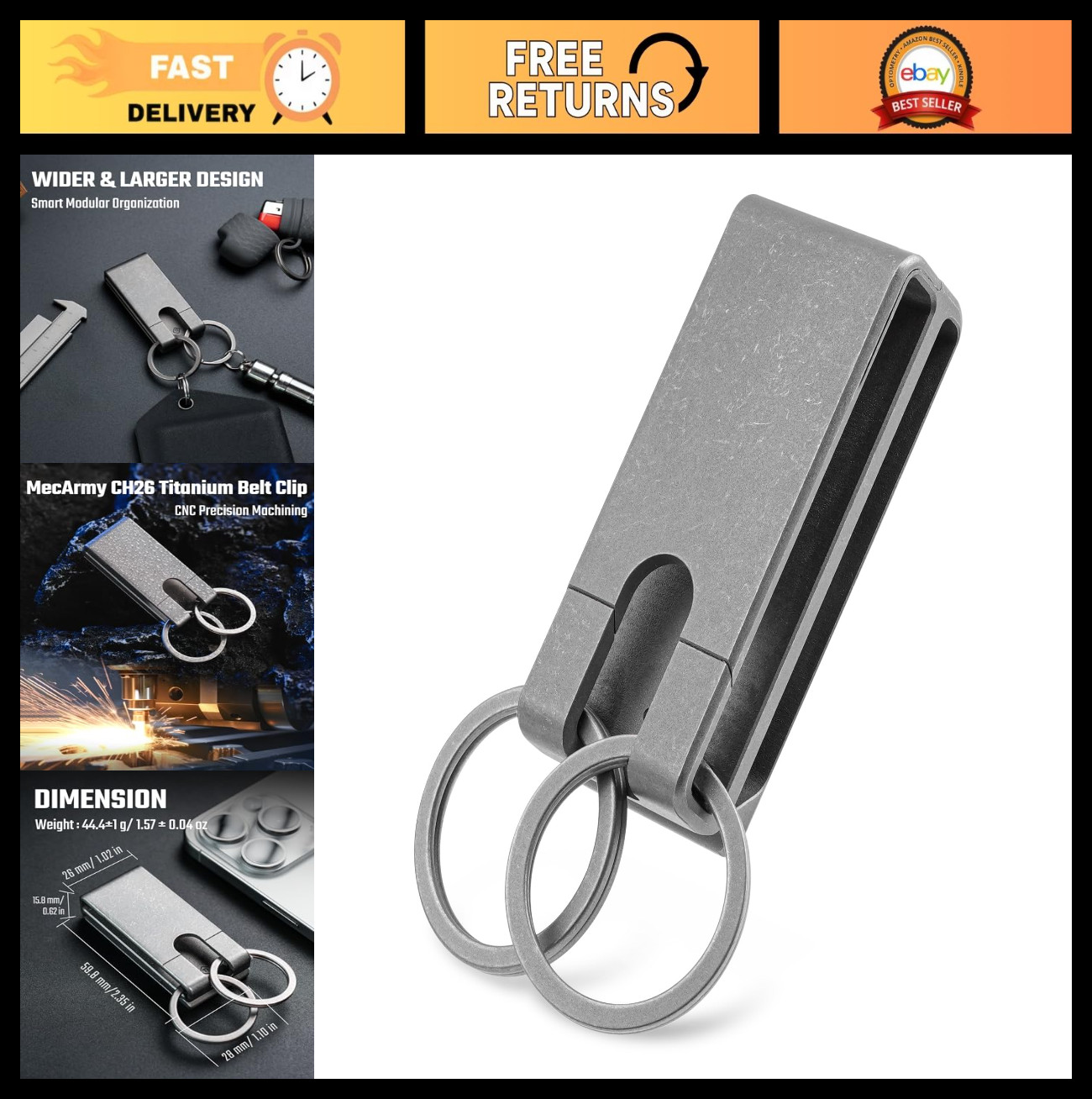 Titanium EDC Keychain Clip – One-Piece Quick-Access Key Holder for MOLLE & Belts