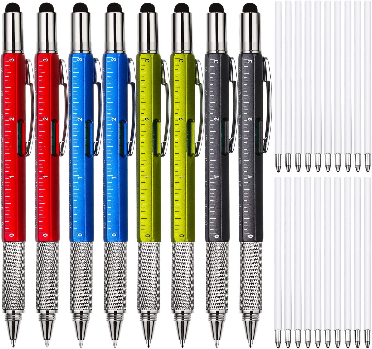 8 Pcs 6 in 1 Multitool Pen Bulk Gift for Men Multi Tool Pen with Ruler Level Scr