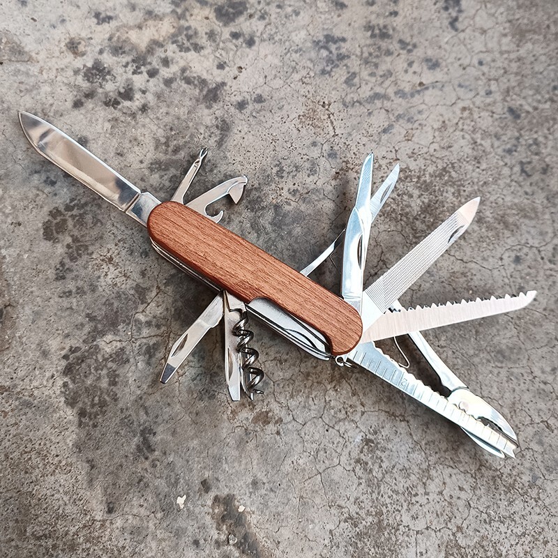 Outdoor Multi functional Tool Knife solid wood handle 15 in 1 tool