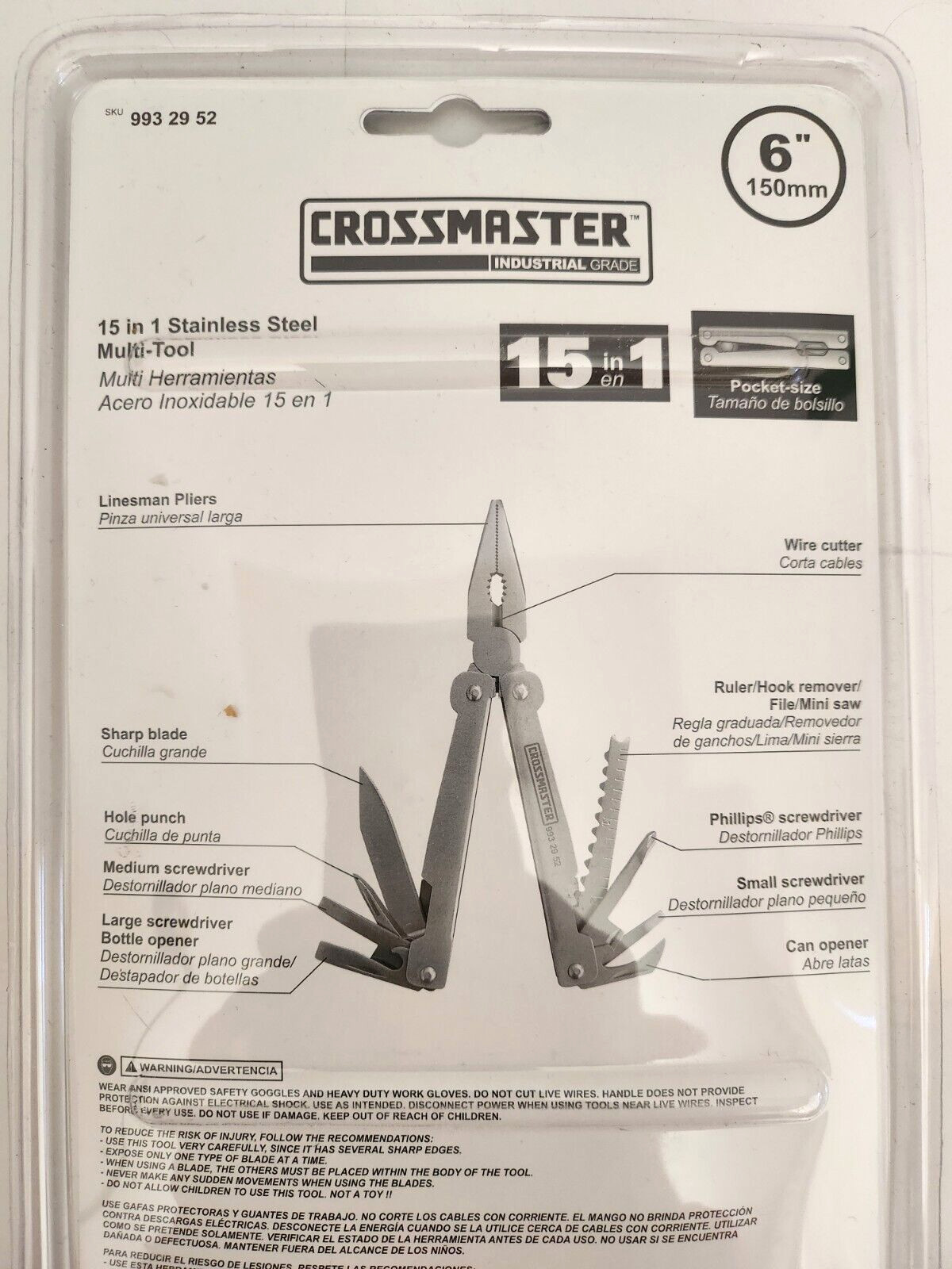 New 6” Crossmaster 15-in-1 Stainless Steel Multi-Tool with Black Belt Pouch