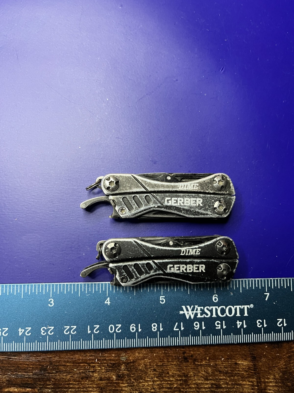 Lot of 2 Gerber Dime Multi-Tools Small Keychain Pliers Knife File Scissors