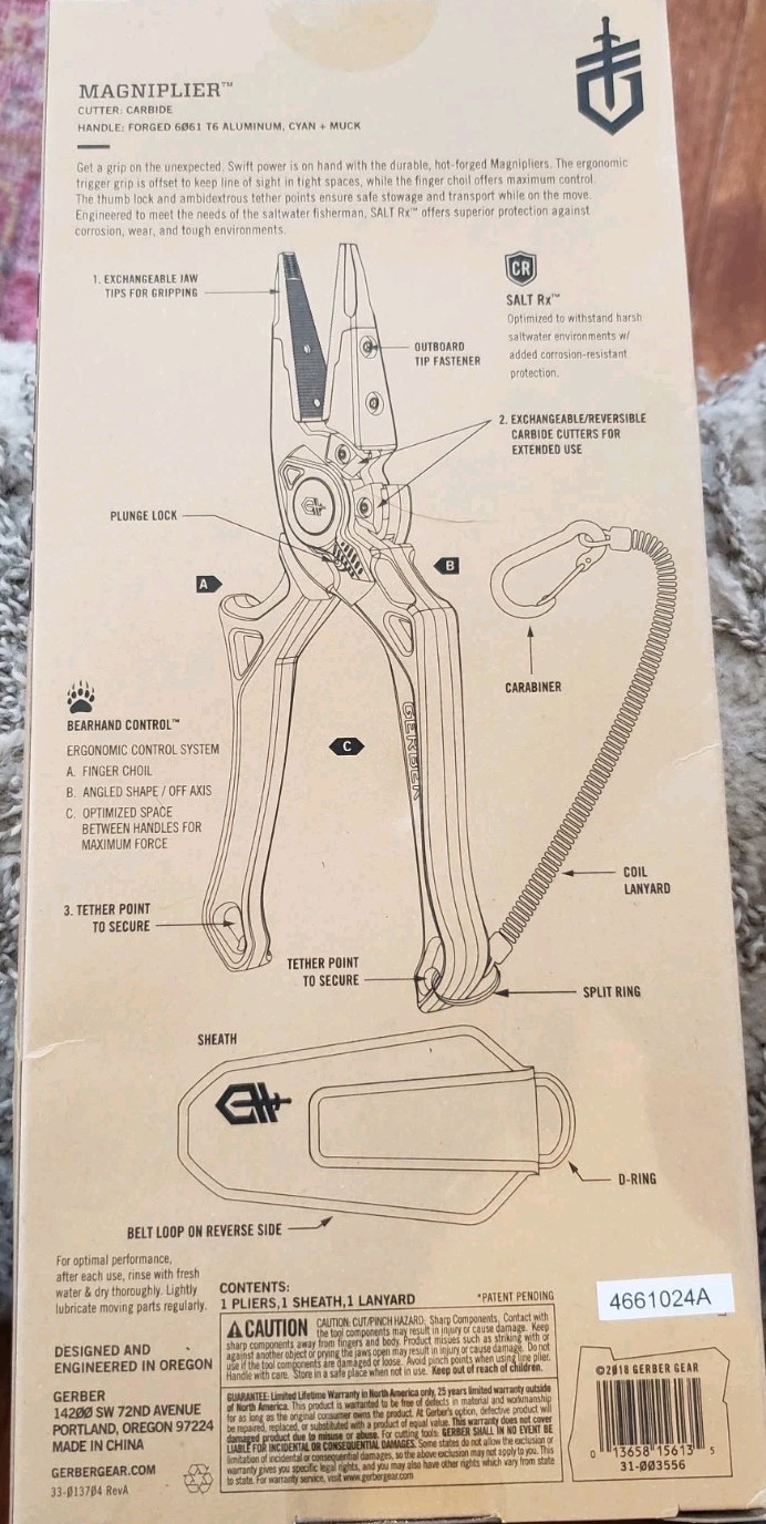 NEW GERBER “Magniplier” Saltwater 7.5″ Pliers With SALT RX. 31-003556.