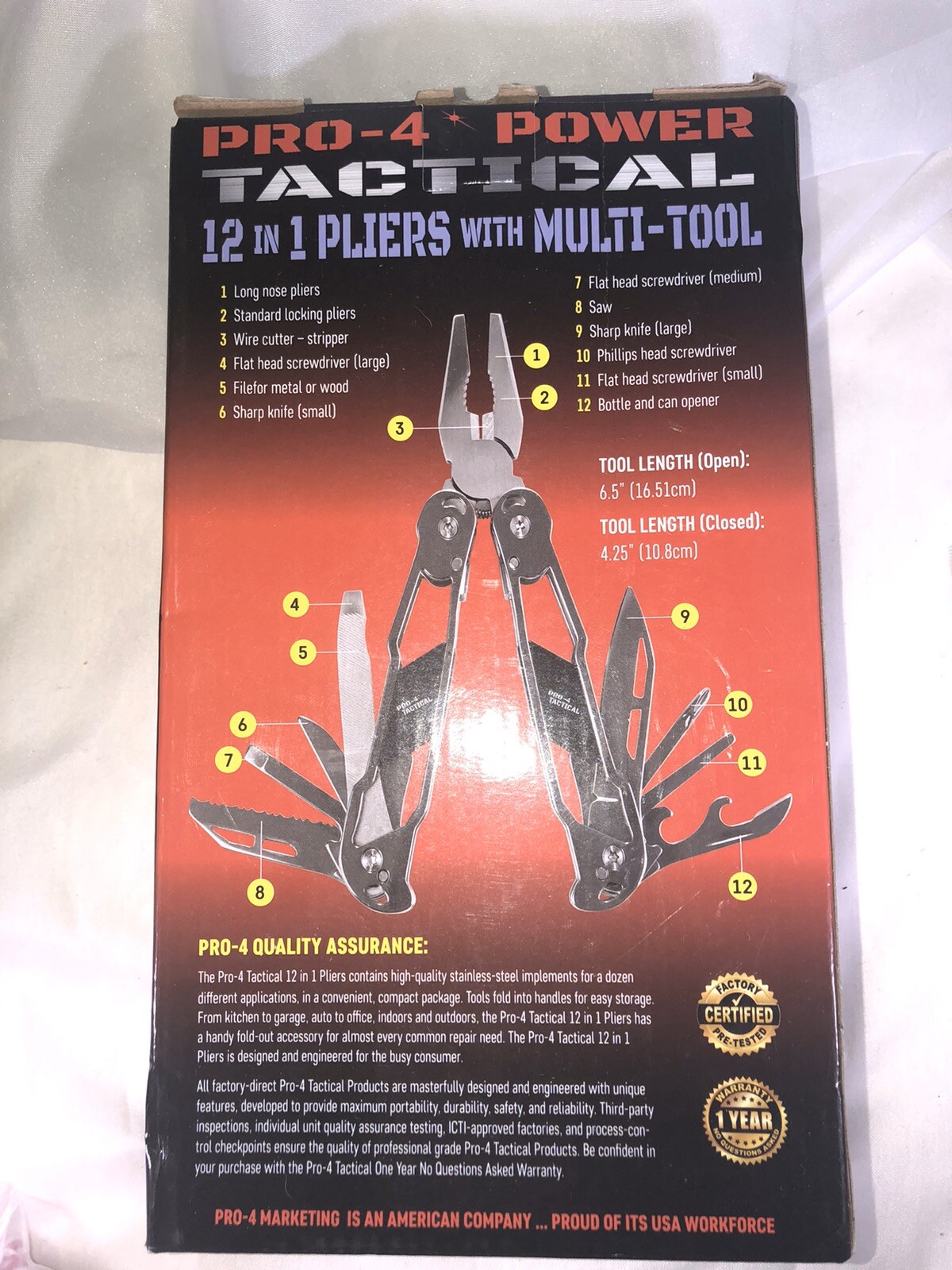 PRO-4 Power Tactical Knife 12 in 1 Multi Tool Pliers Nylon Sheath Wire Cutter