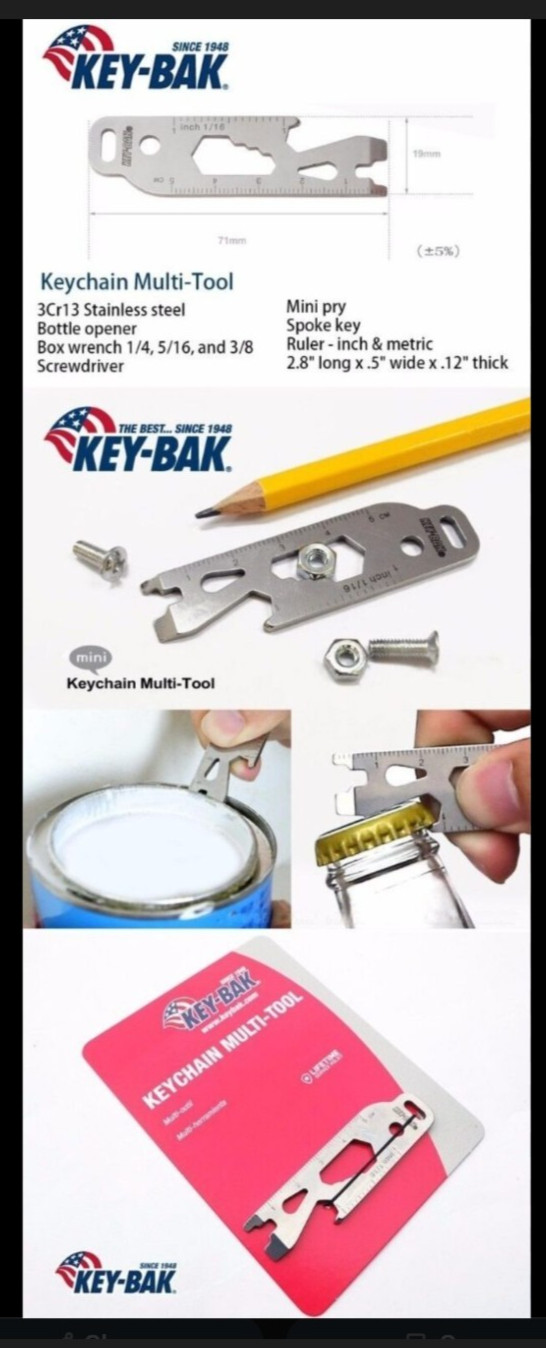 4/Pk Key-Bak Multi-Tool Keychain 0AC2-0101 Stainless Steel EDC Pocket Tool Ruler
