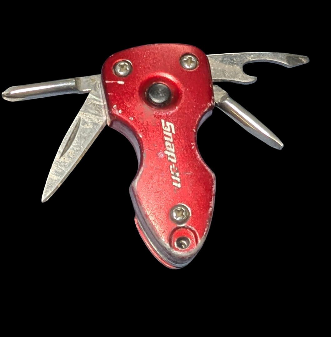 Snap-On multi tool function keychain flashlight knife red bottle opener vtg HTF