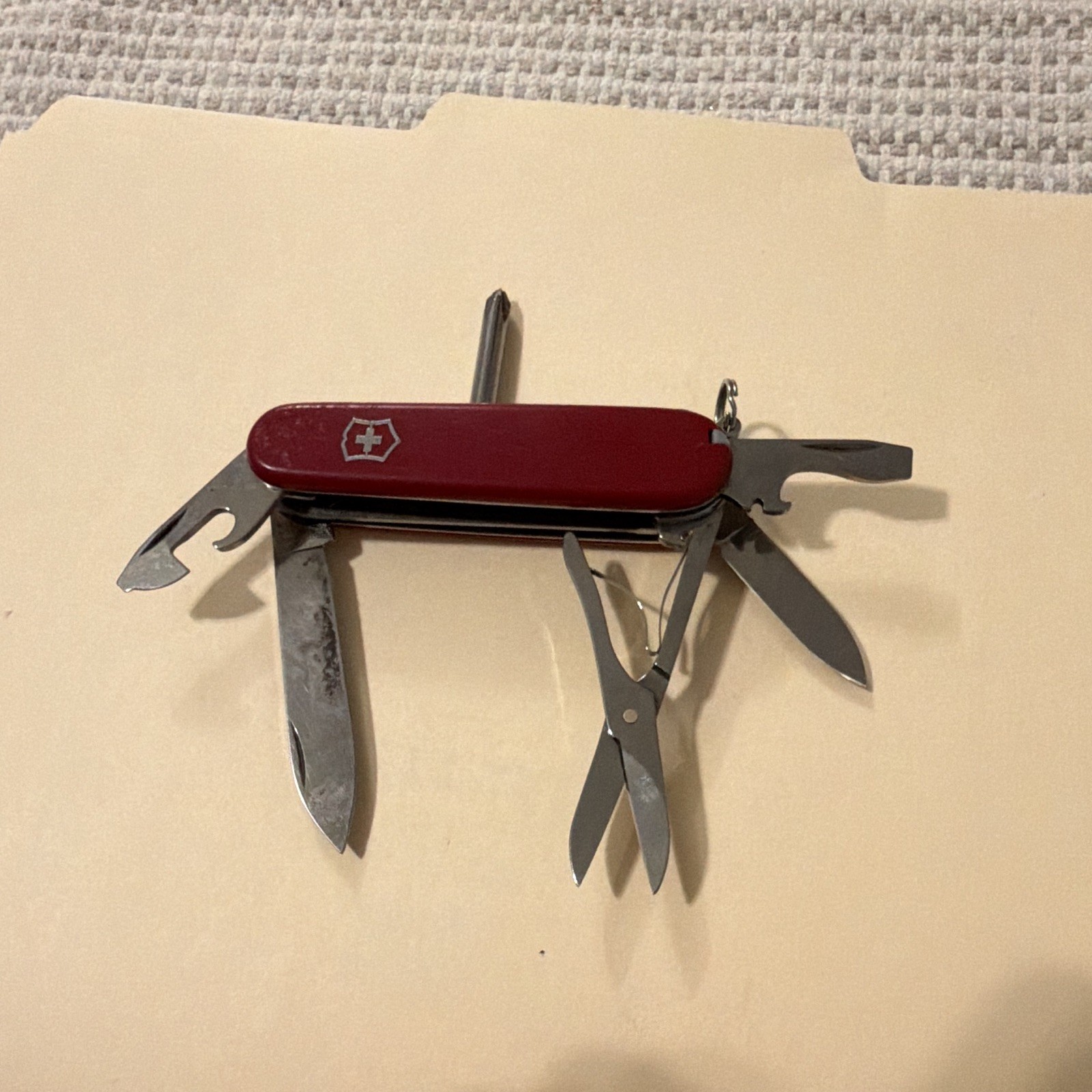 Victorinox Red Multi-Tool Pocket Knife SS Straight Blade Scissors Bottle Opener