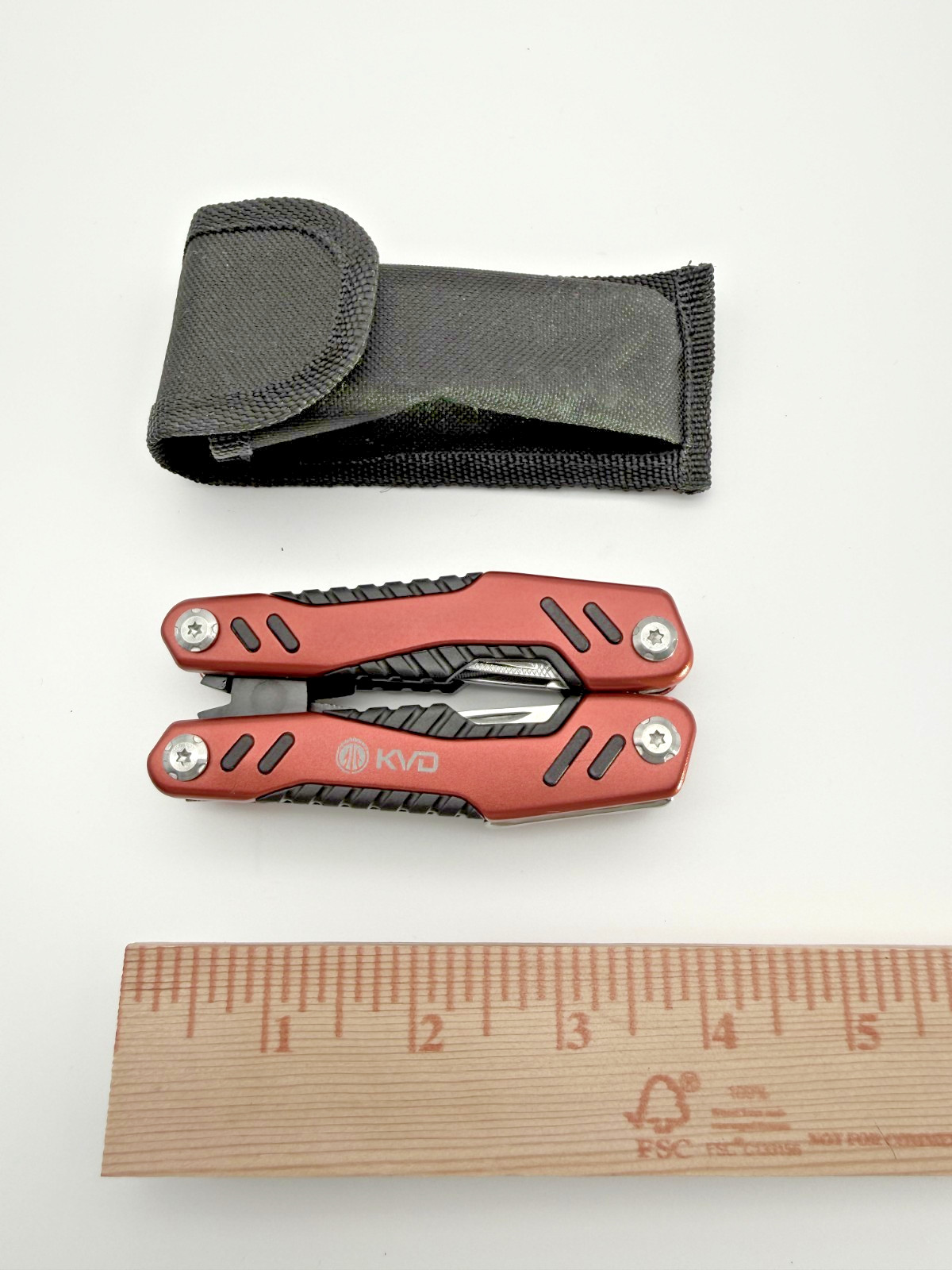 KVD Red Multi Tool Pliers Knife Saw Screwdriver Compact EDC w/ Sheath