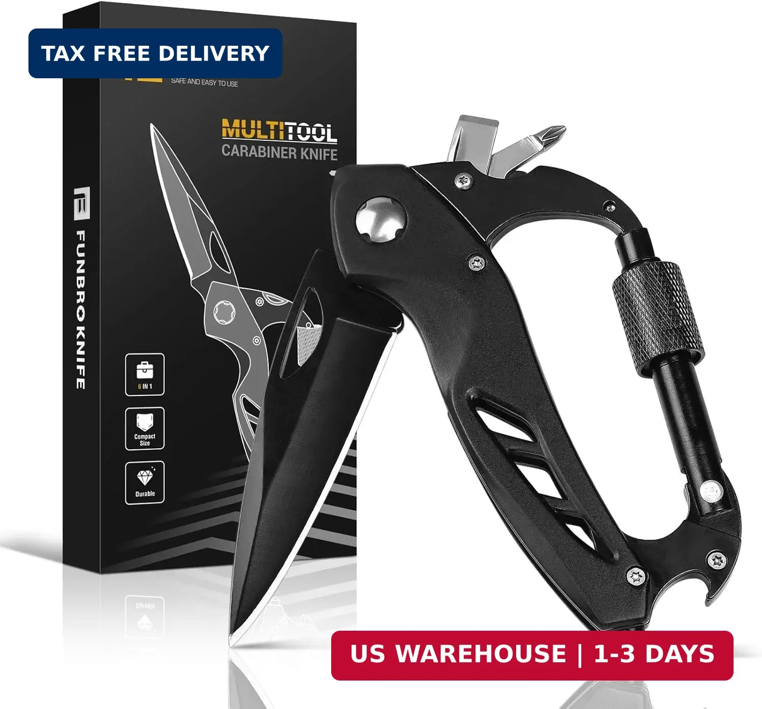 FUNBRO Multitool Carabiner with Pocket Knife, Stocking Stuffers Gifts for Men, E