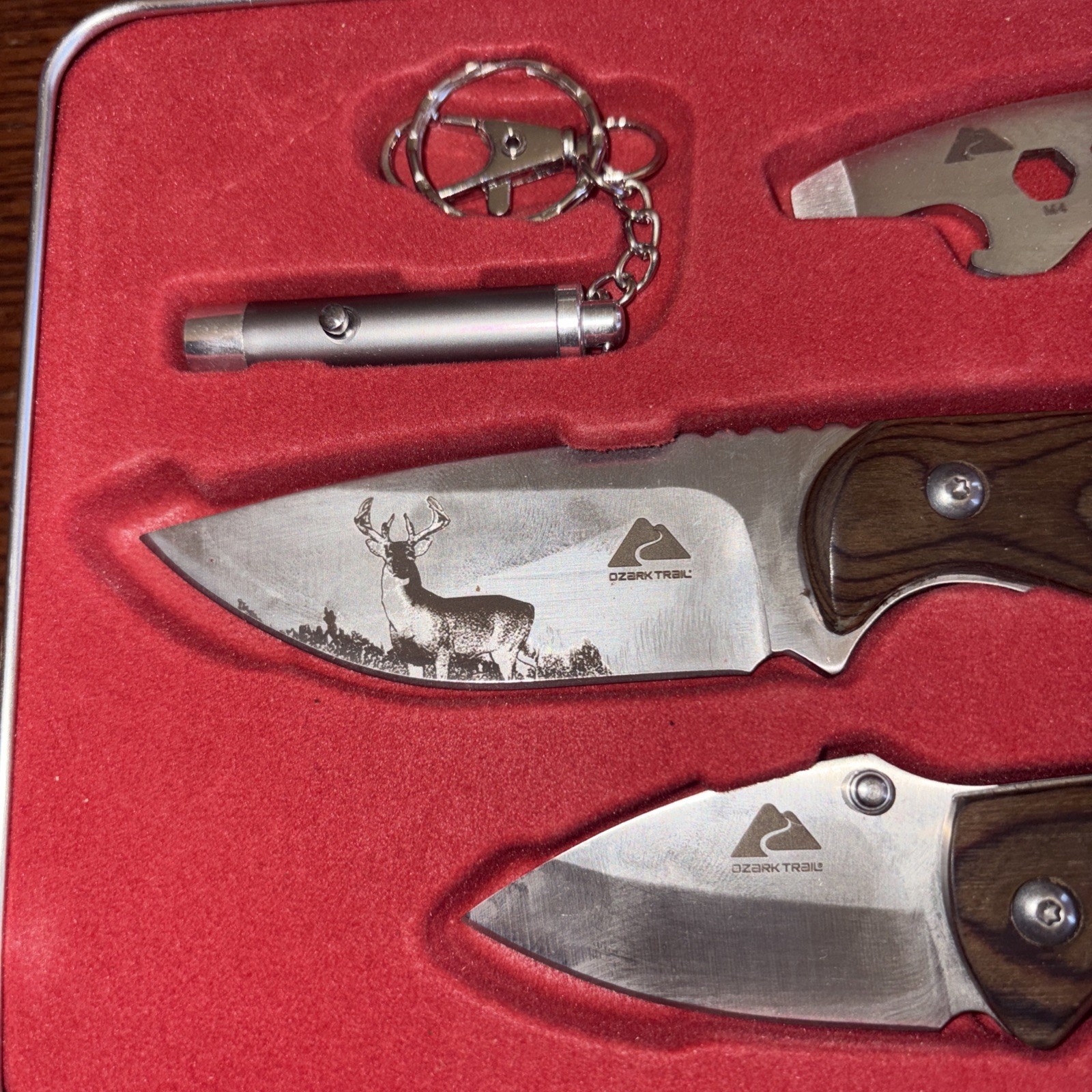 Ozark Trail Knives & Bottle Opener With Screwdriver & Flashlight New/Opened Box