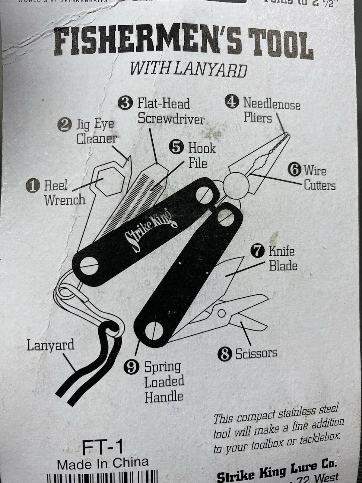 Strike King Lure Company Fishermen’s Multi Tool W/ Lanyard, 9 Functions, NEW