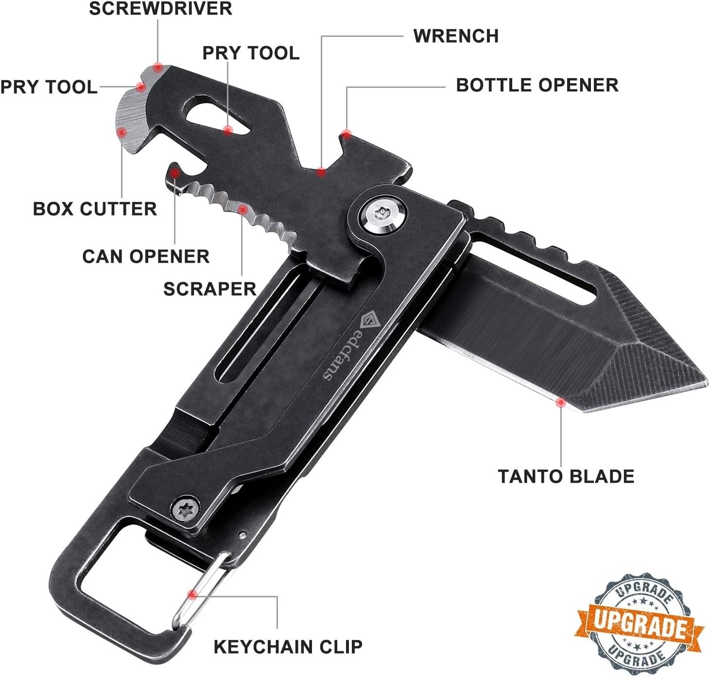 Stainless Steel 8-in-1 Keychain Knife with Sleek Carabiner Design