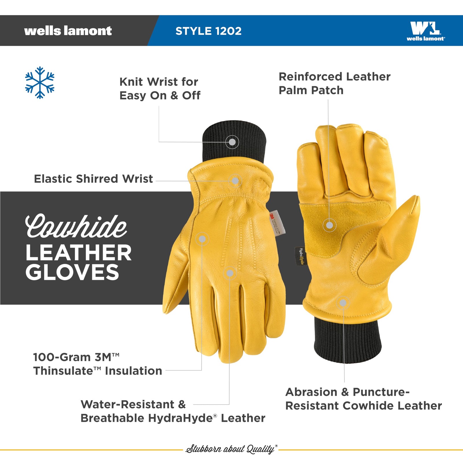 Water-Resistant Insulated Leather Winter Work Gloves for Men – Medium Size