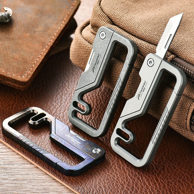 EDC Titanium Keychain Buckle 12C28 Blade Folding Knife Pocket Outdoor Multi Tool