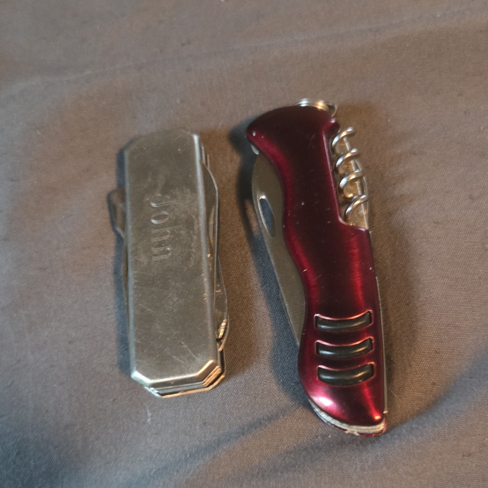 2pc Red & Silver Folding Pocket Multi-Tools w/ Knife Scissors Corkscrew “John”