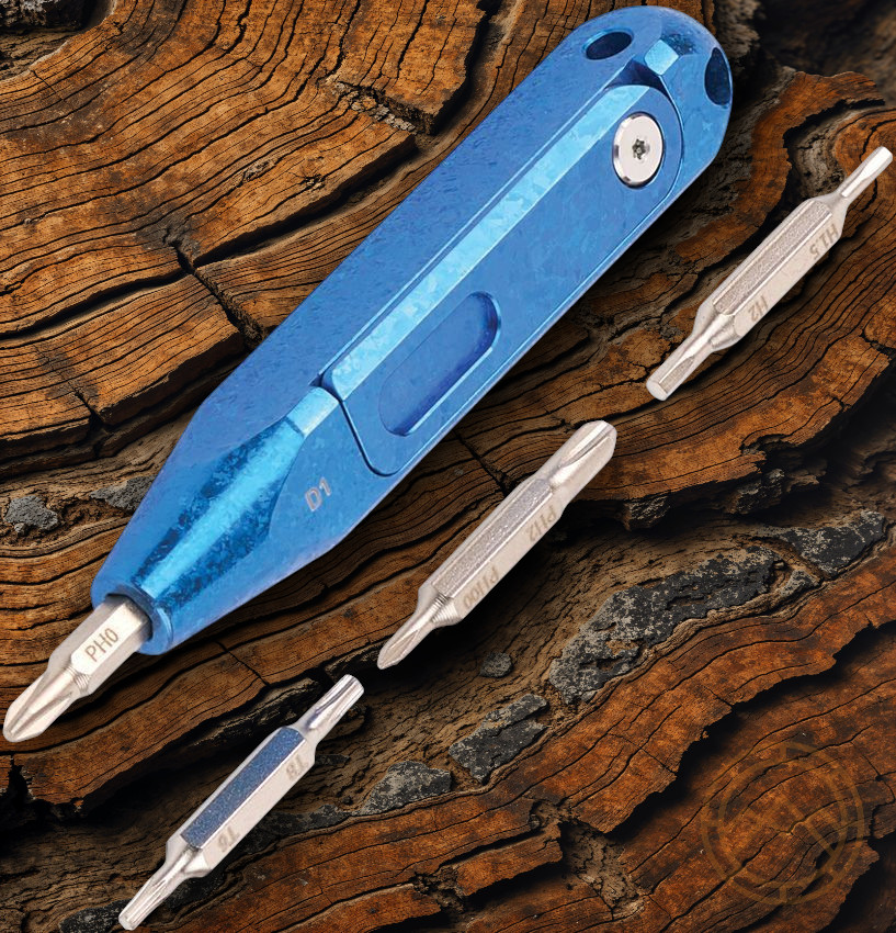 Oknife Otacle D1 Snowflake Blue Titanium With Compartment In Handle Secures Bits