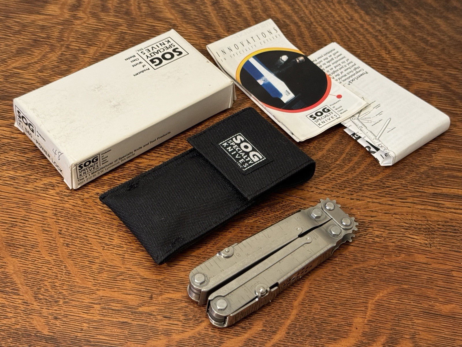 VINTAGE EARLY SOG POWER LOCK S60 UNUSED IN BOX/CASE MULTI TOOL KNIFE LYNNWOOD WA