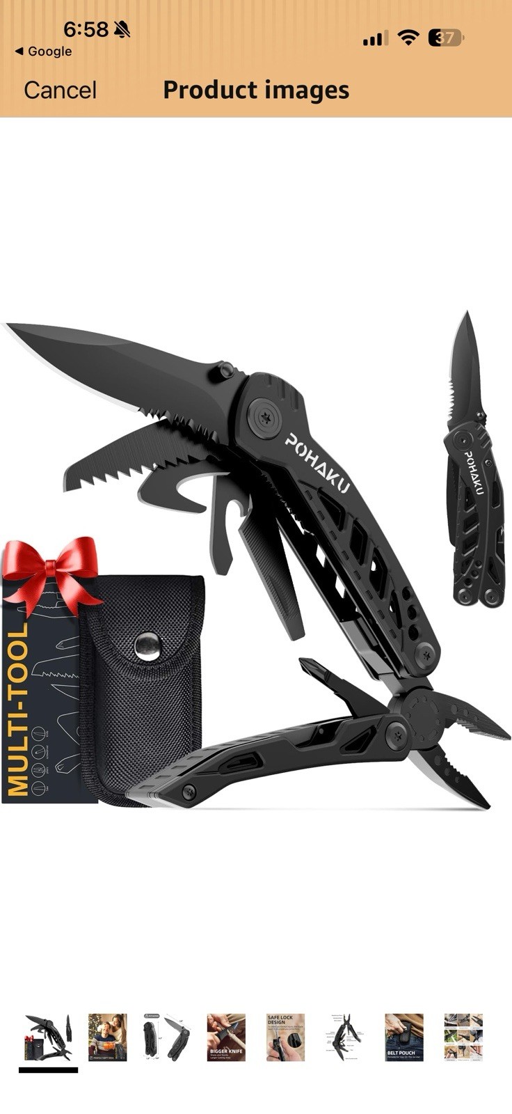 Pohaku Multitool Knife, 13 in 1 Pocket Multitool w/ Large 3″ Locking Blade- NIB