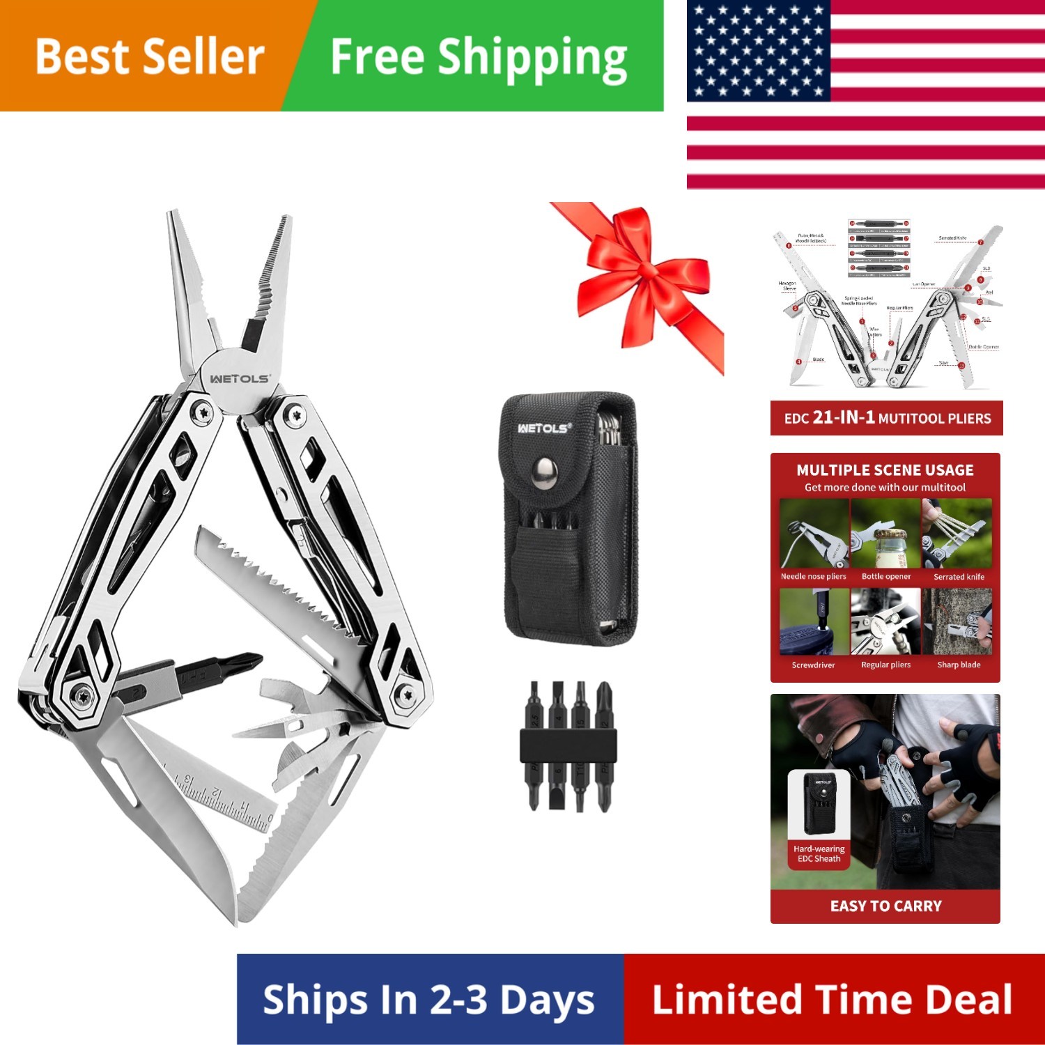 Multitool with Pocket Knife, Birthday Gifts for Men Women Mom Dad, 21-in-1 St…