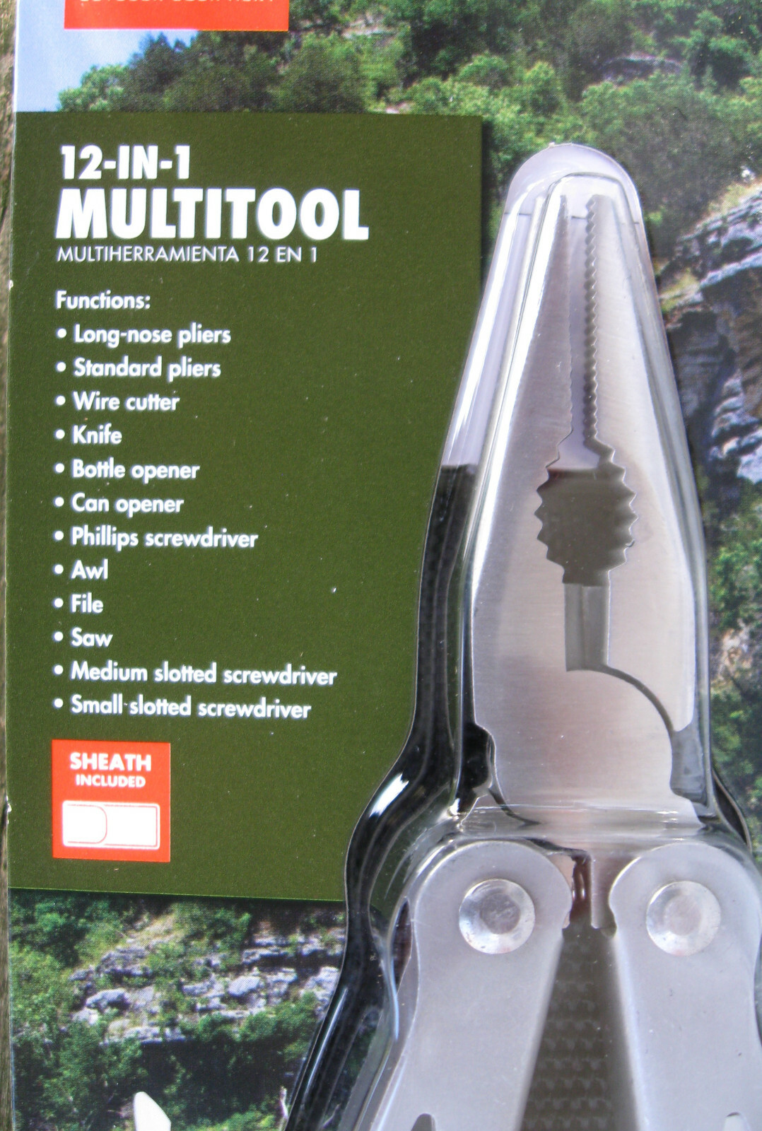 NEW 12-1 Multi-Tool Stainless Long NosePliers Wire Cutter Knife Etc W/Holder