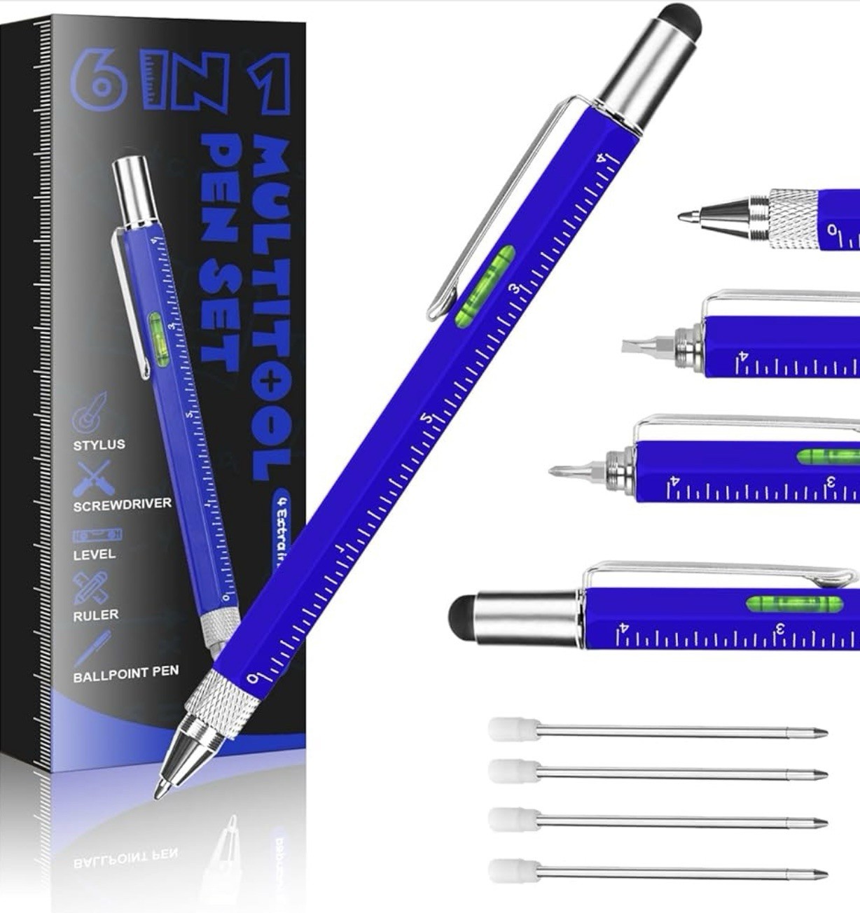 Multi Tool Pen 6 in 1 Gadgets Gift Idea – Level, Stylus, Screw Driver, Ruler