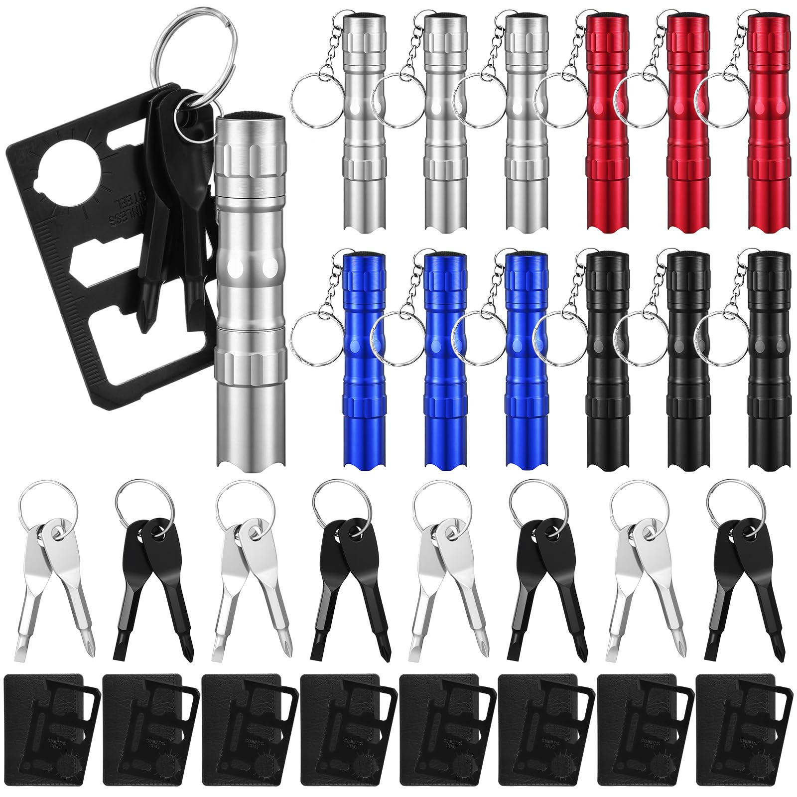 24 Pcs Men Small Gifts Bulk Mini Screwdriver Flashlight Keychain Set Multitoo…
