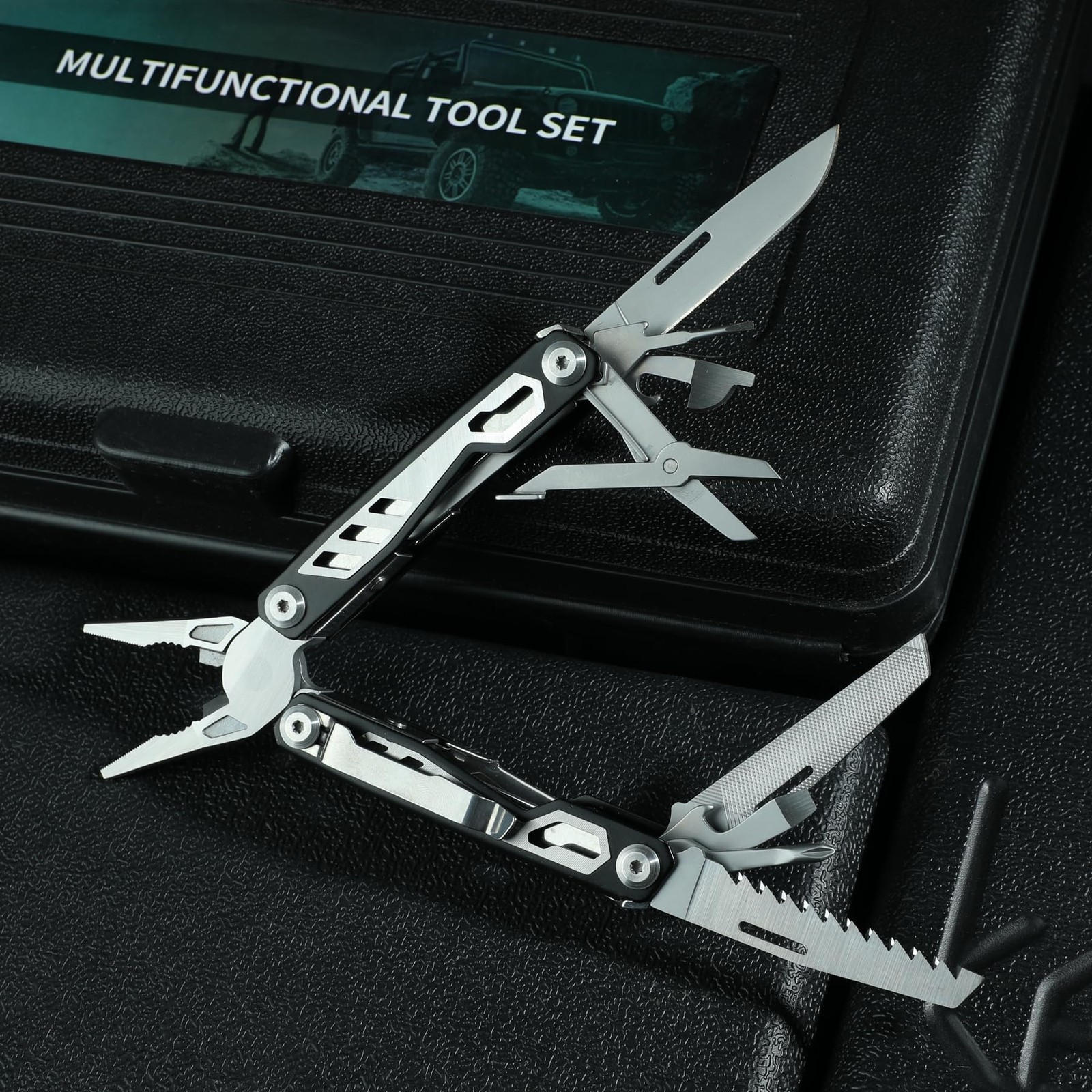 16-in-1 Compact Multitool, Full-Size, Multi Tool for DIY, High-Grip Black Han…