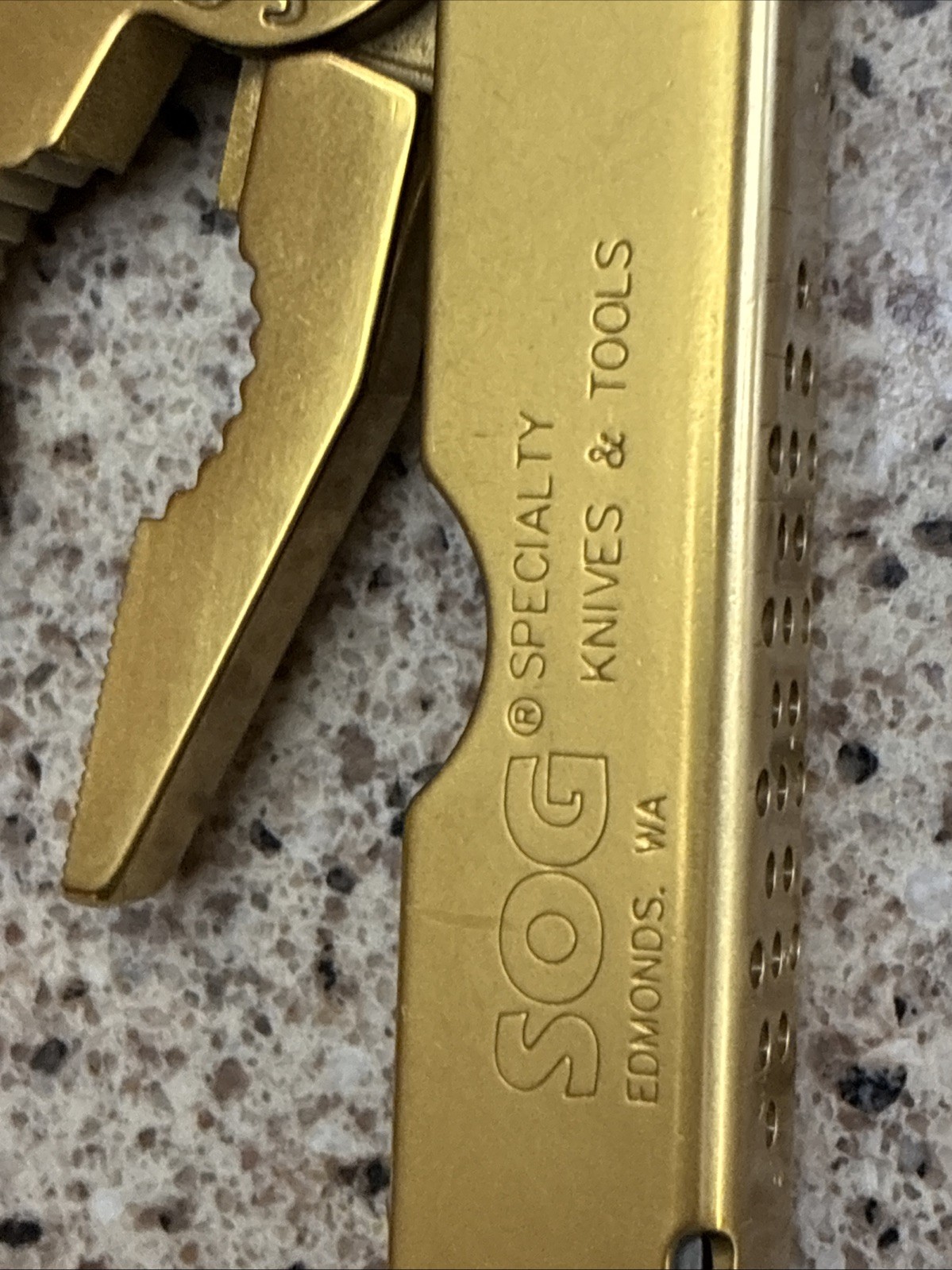 VINTAGE ORIGINAL SOG Power Plier Multi-Tool TiNi Gold w/ Leather Sheath NIB