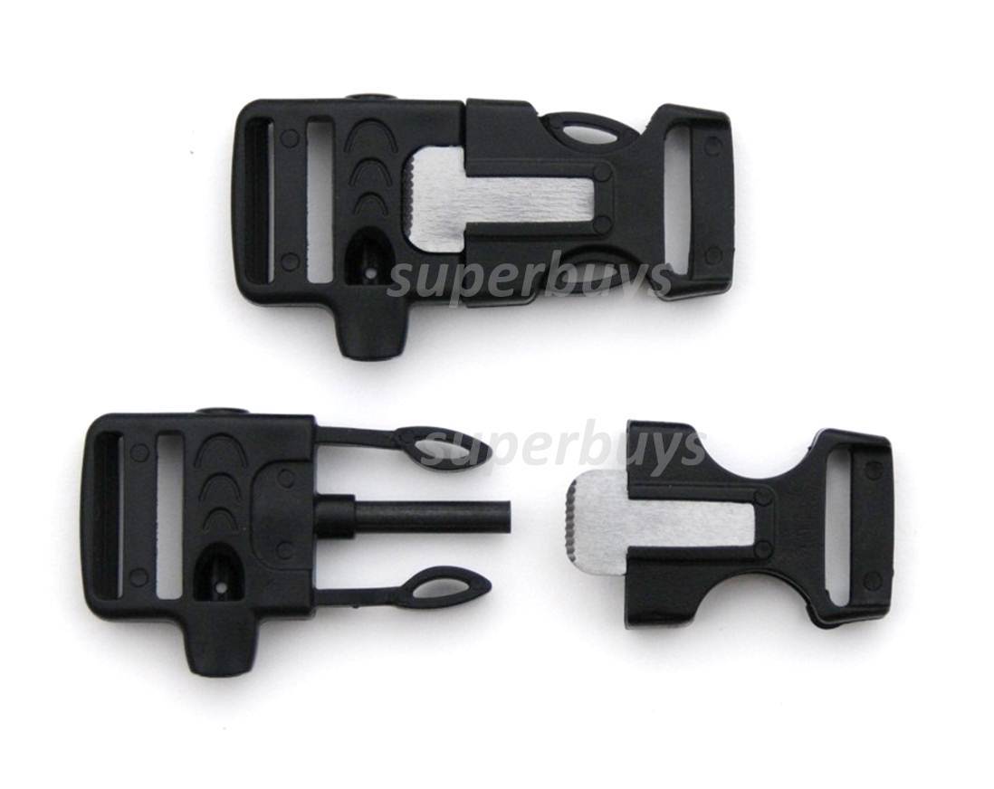 20mm Quick Side Release Buckle Paracord Belt Strap Whistle Flint Fire Starter BL