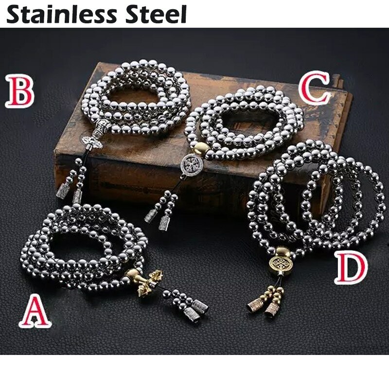 Kung Fu 108 Buddha Bead Bracelet Stainless Steel Chain Tactical Chain Whip