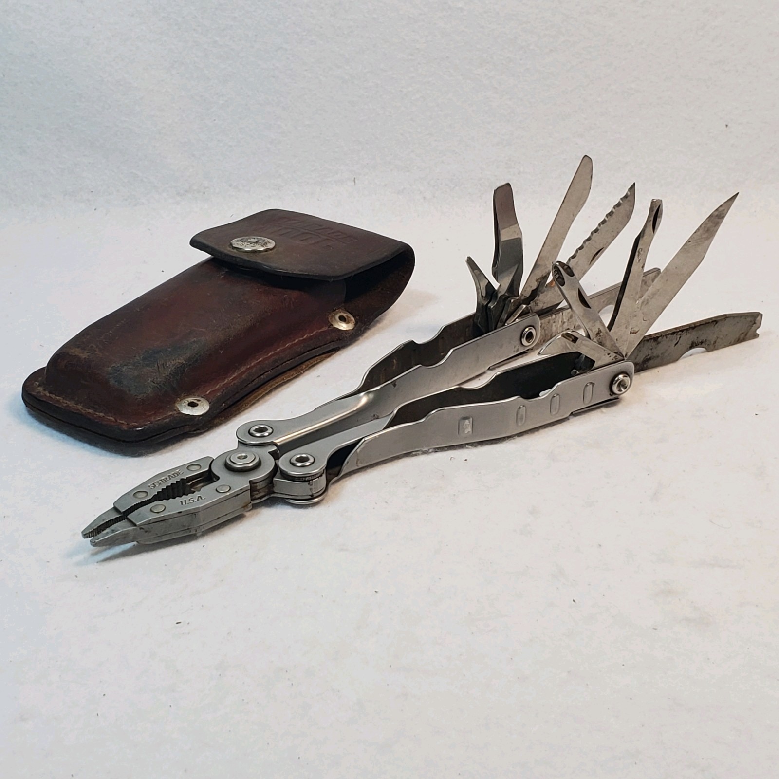 Vintage Schrade USA Tough-Tool ST1 Multi-Tool, Pliers Knife W/ Leather Sheath