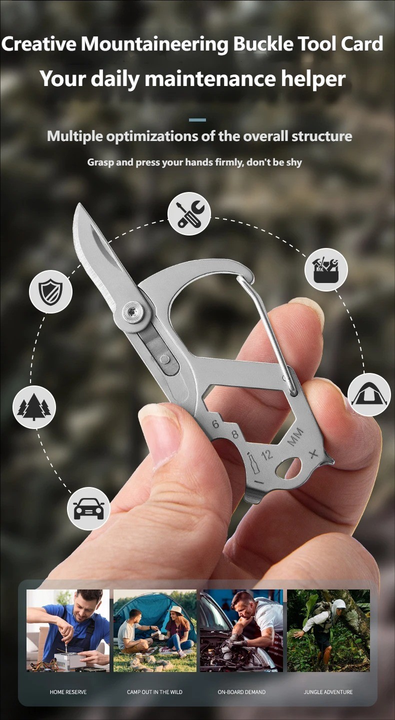 Multifunctional EDC folding knife, mini hiking clip-on keychain, portable tool
