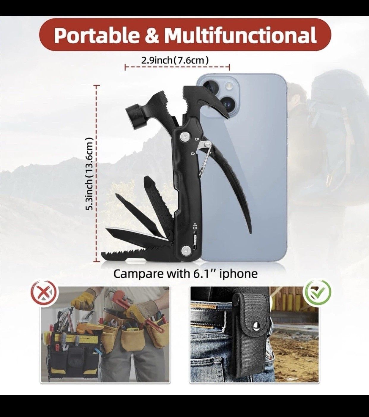 Hammer Multi Tool Camping Accessories Survival Gear Multi Tools With Nylon Case