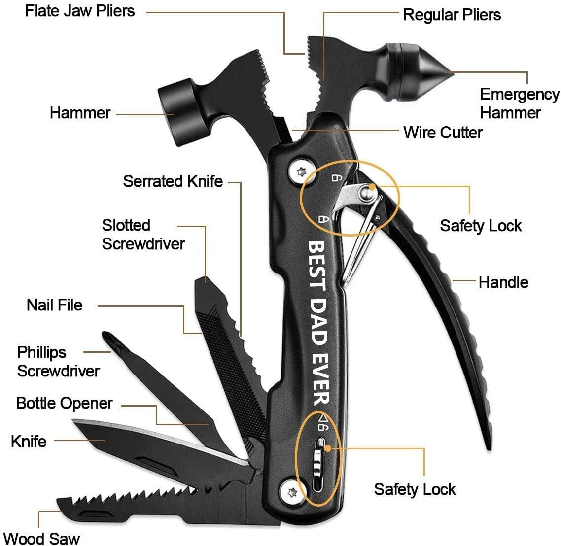 Custom Laser Engraved Multitool 12 in 1 Mini Portable Hammer Shipped from USA KS