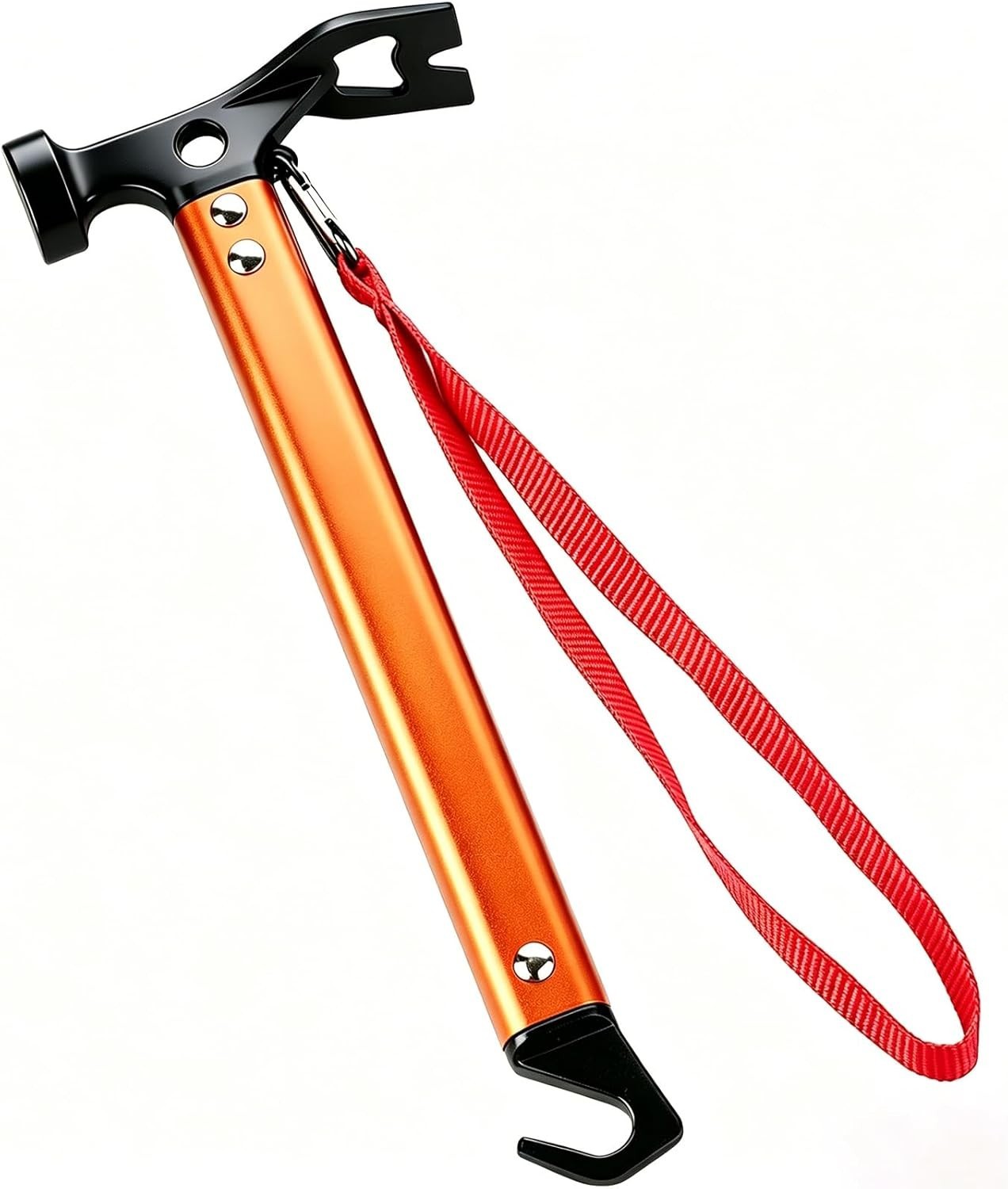 Lightweight 3-in-1 Camping Hammer – 12″ Carbon Steel Tool in Vibrant Orange