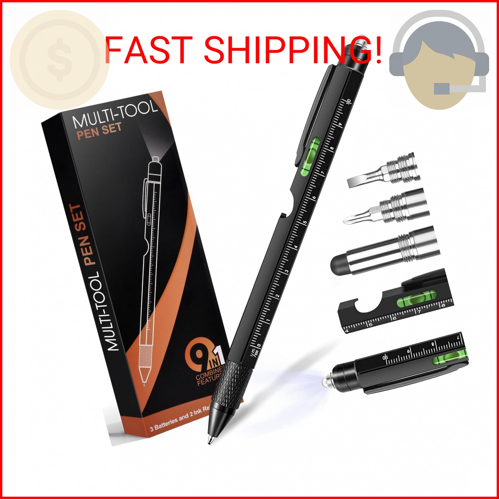 Stocking Stuffers for Men Dad Husband Him Adult, Gifts for Men, 9 in 1 Multitool