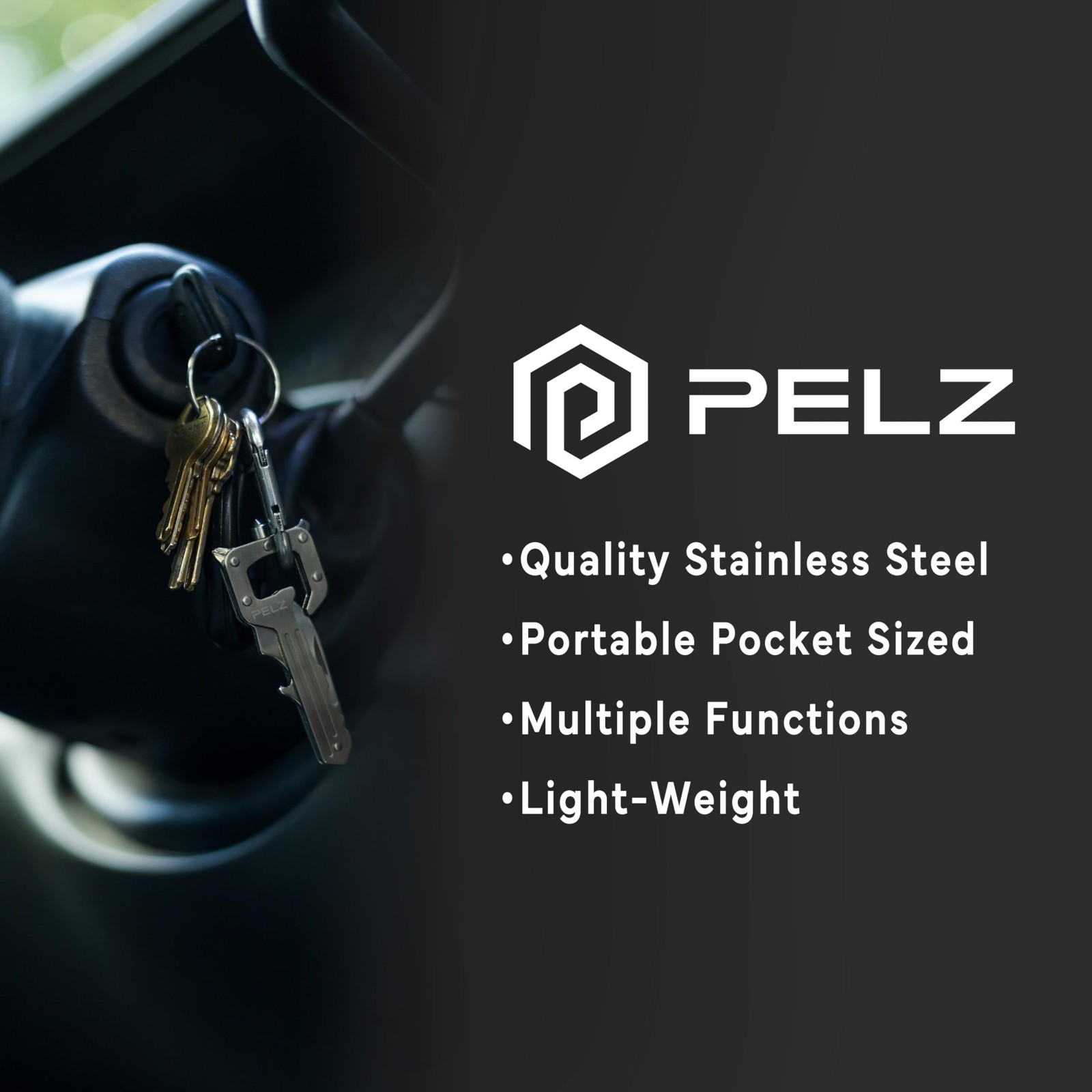 Pelz Tool SilverCompact Multi-Tool Carabiner: Screwdrivers, Bottle Opener, Phone